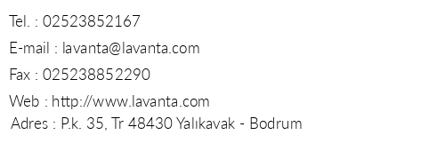 Lavanta Hotel telefon numaraları, faks, e-mail, posta adresi ve iletişim bilgileri